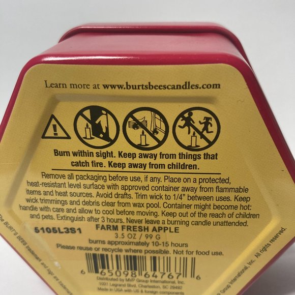 Burt's Bees Farm Fresh Apple 2 Wick Tin Soy Candle (1) Candle 3.5oz DISCONTINUED - Picture 7 of 13